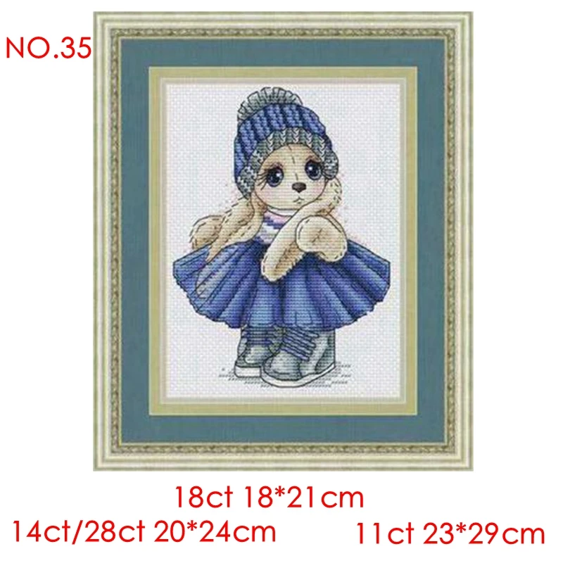 The cross-stitch set 28CT, 18CT, 14CT and 11CT can be selected as the hand-made material pack of printed fabric saga blue dress