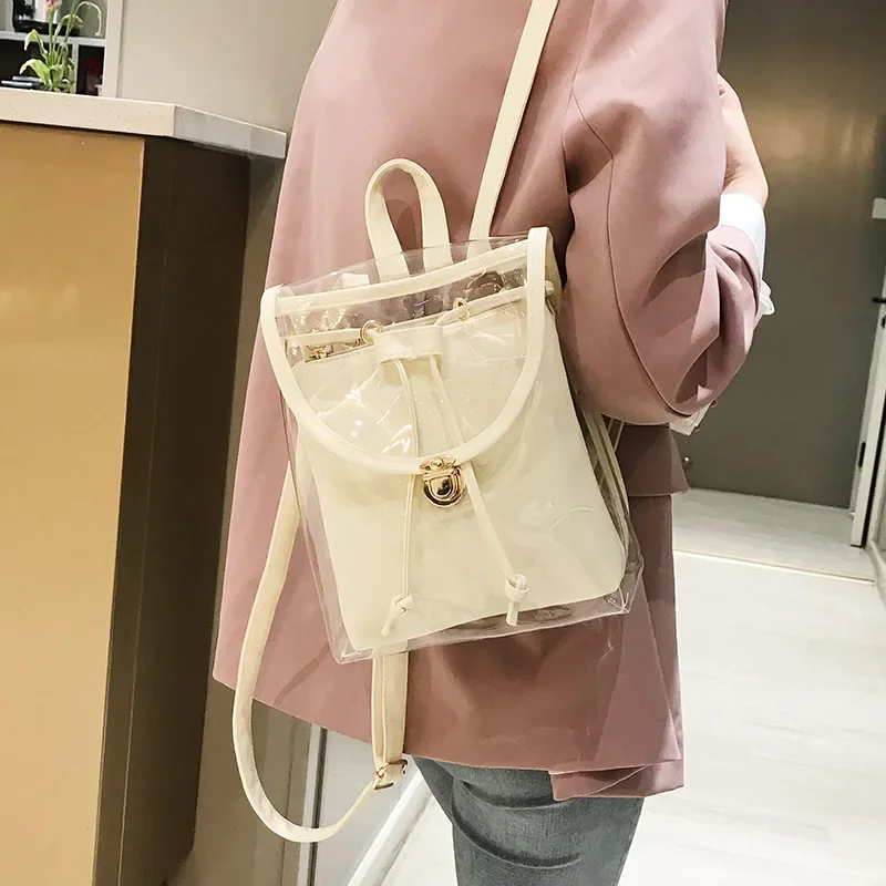 Bolsos transparentes para mujer, mochilas informales, bolso para madre e hijo, bolsos de dos correas, de PVC, a la moda, fáciles de combinar