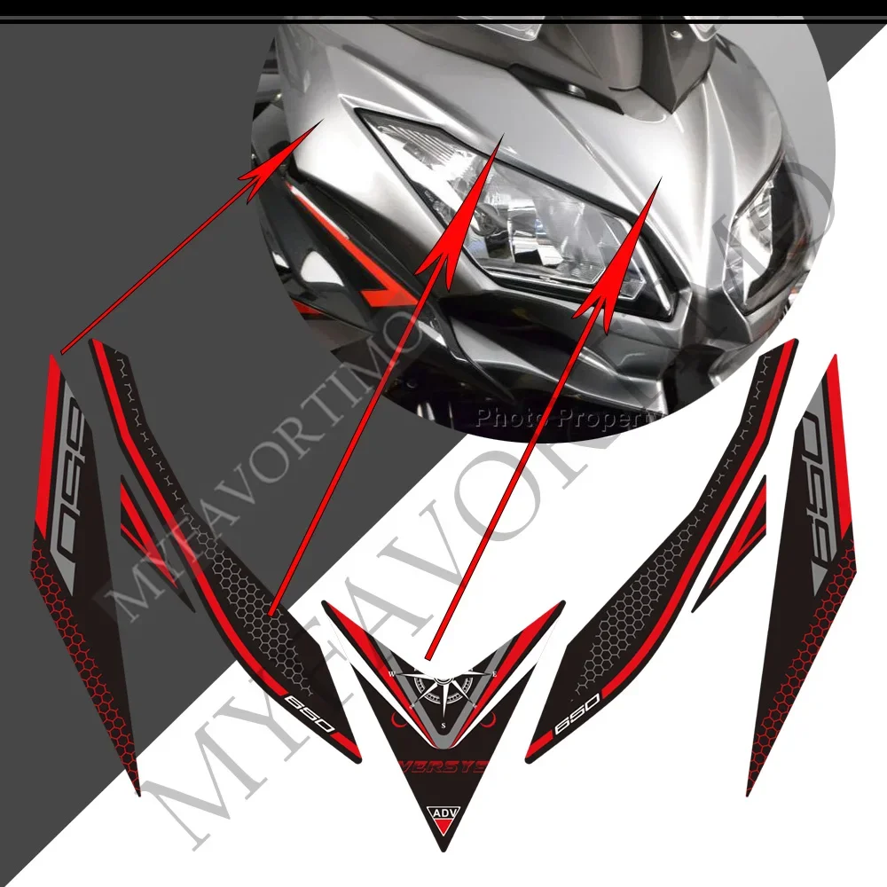 Motorcycle Tank Pad Stickers Decals Protector Gas Fuel Oil Kit Knee Fish Wind Deflector Touring For Kawasaki Versys 650 LT