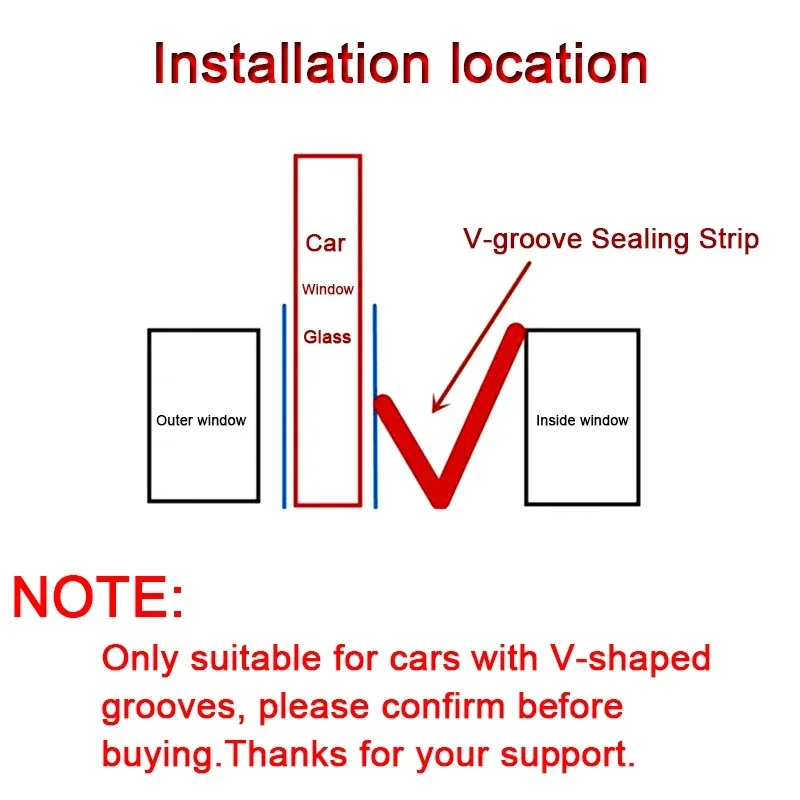 AUTO Car Side Window Seal Strip Rubber Weatherstrip Window Gap Filler Reduce Vibration Noise Insulation V Shape Seal Strips