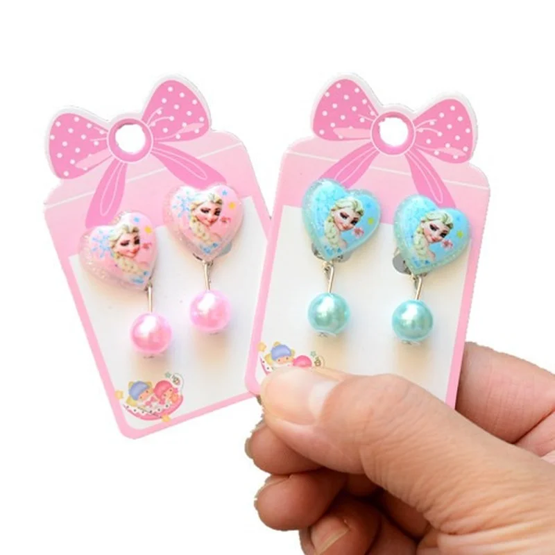 Disney Frozen Earrings Cartoon Princess Aisha Sophia Pearl Heart Earrings Student Ear Clips for Girls Birthday Gift