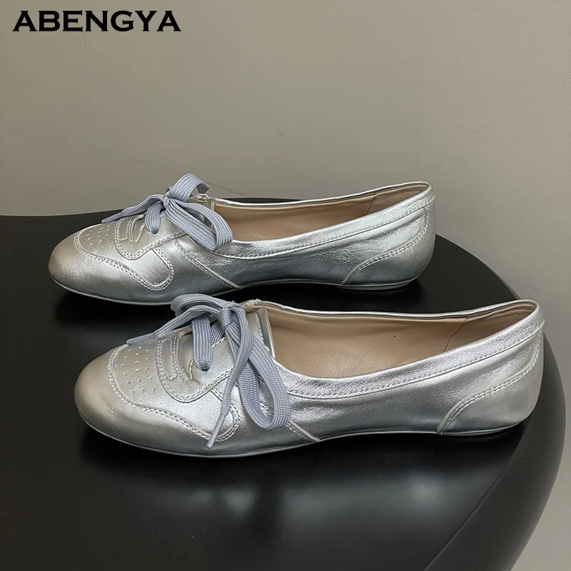 

Autumn White Leather Flat Loafers Shoes Women Lace Up Mules Dress Shoes Designer Casual Party Vacation Walking Shoes Women