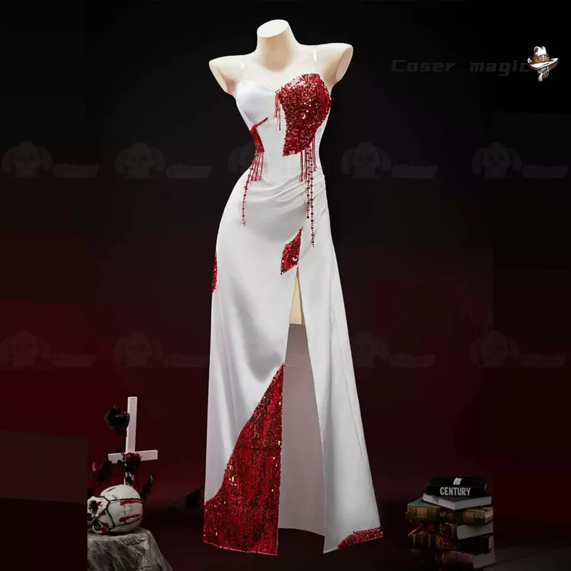 

Новый продукт, костюм для косплея невесты на Хэллоуин - белое вечернее платье с высоким разрезом на бретельках