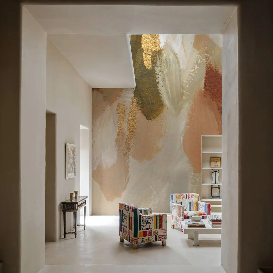 Golden Abstract Composition Made to Measure Mural Wallpaper for Bedroom