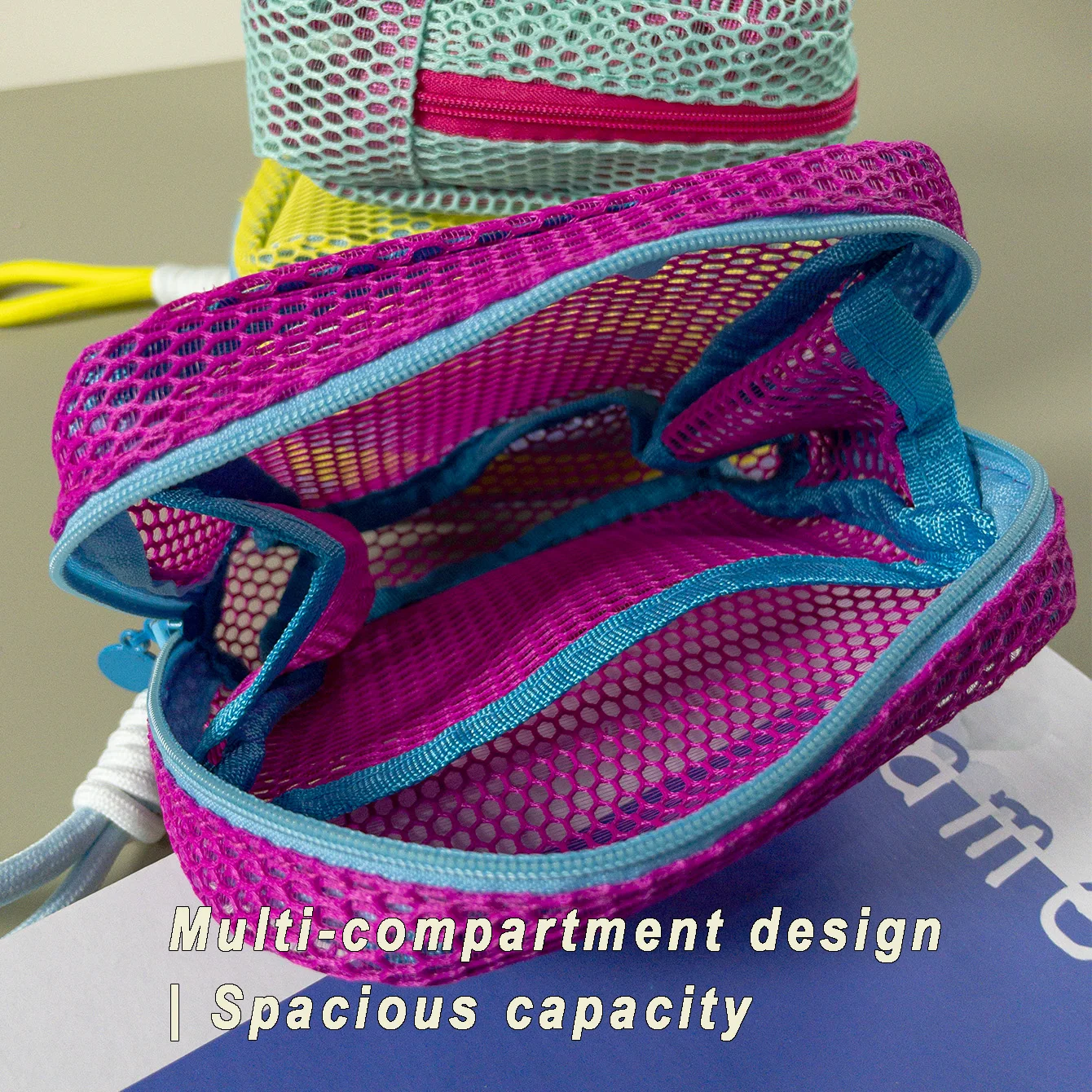 حقيبة مكياج شبكية بلون الدوبامين، قطعة واحدة لطيفة وأنيقة ومحمولة وخفيفة الوزن وسريعة الجفاف وقابلة للتنفس وحقيبة مستحضرات التجميل الأساسية