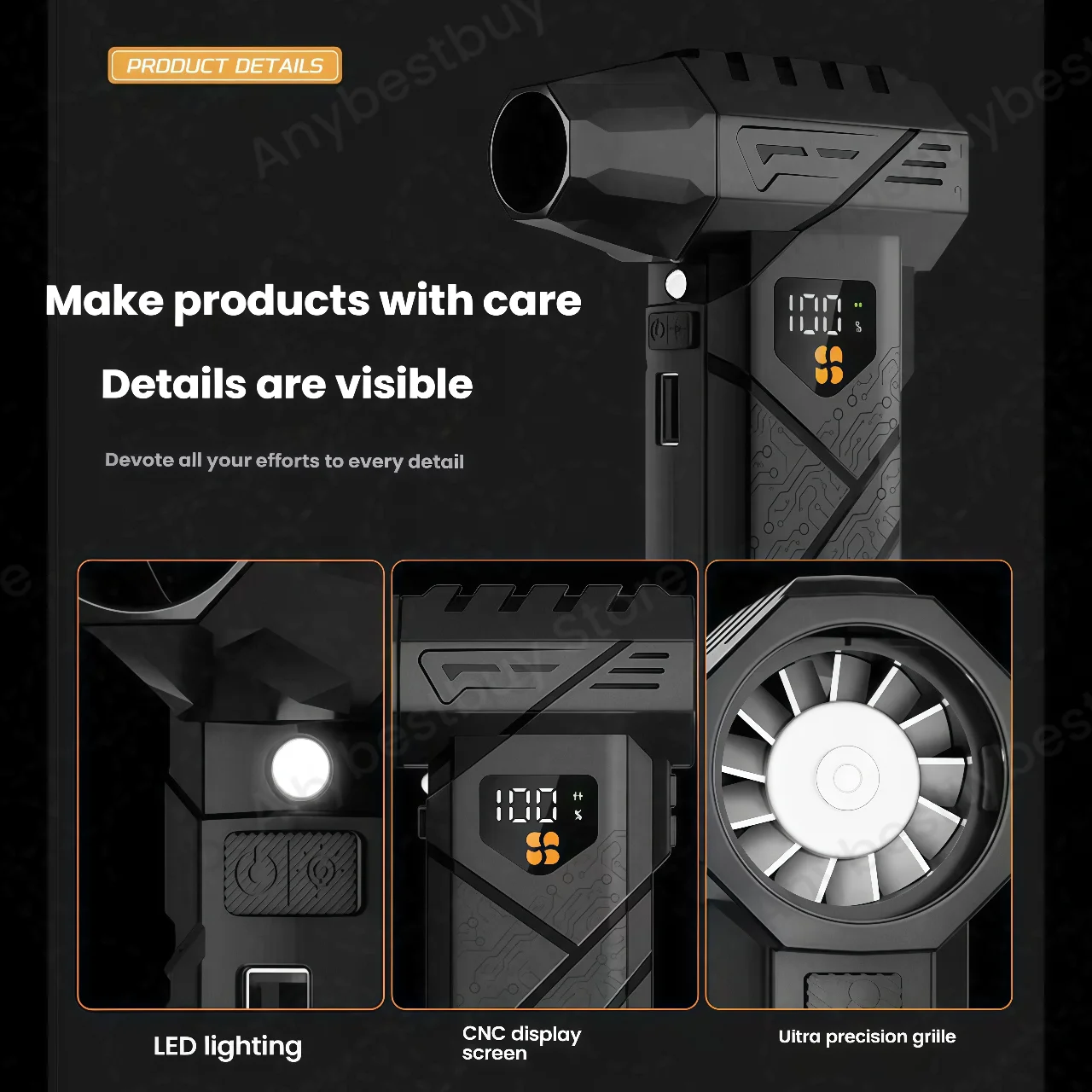 HFX-01 puissant Turbo ventilateur 380g Force de soufflage fort flux d'air Turbo ventilateur batterie externe fonction sans fil dépoussiéreur d'air comprimé