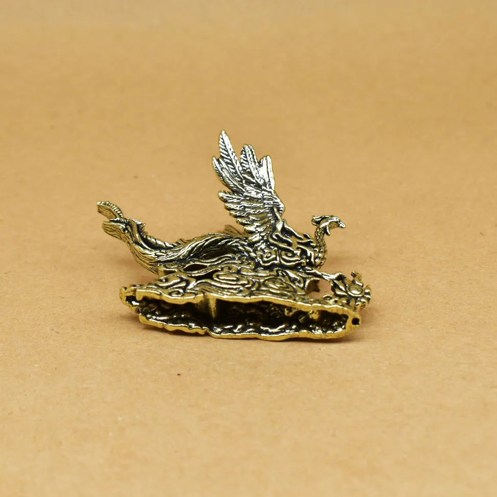 2 pieces collectible figurines brass phoenix statue ornaments living room tea pet desktop home phoenix mascot decoration crafts