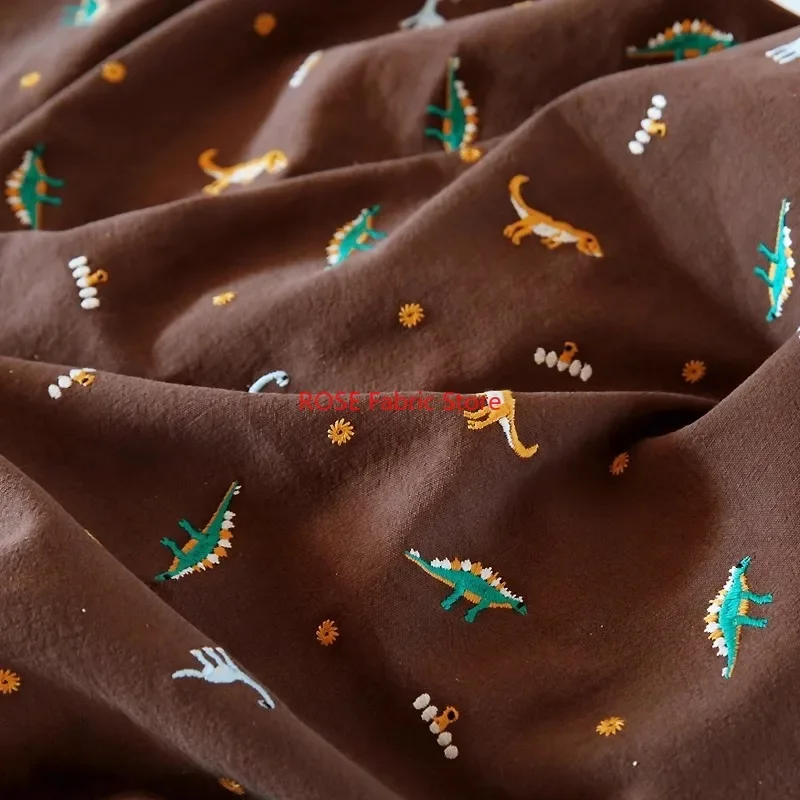 Dinosaur animal pattern embroidery Cotton and Linen Fabric Clothing Fabric Sofa Throw Pillow DIY Handmade Material