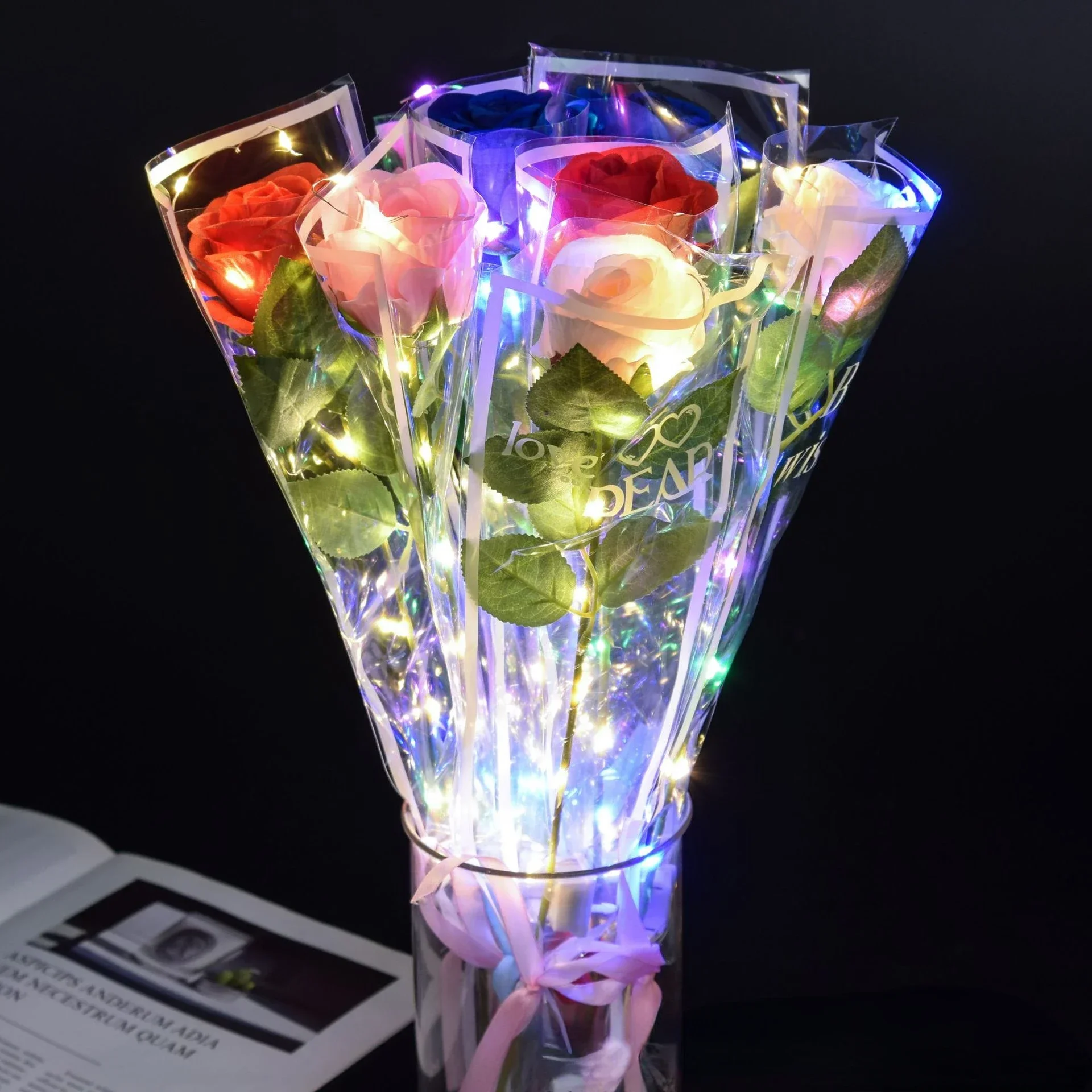 12pcs Simulation Luminous Roses Flower Bouquet Valentine's Day Gift Propose Props Wedding Birthday Gift Glow Party Supplies