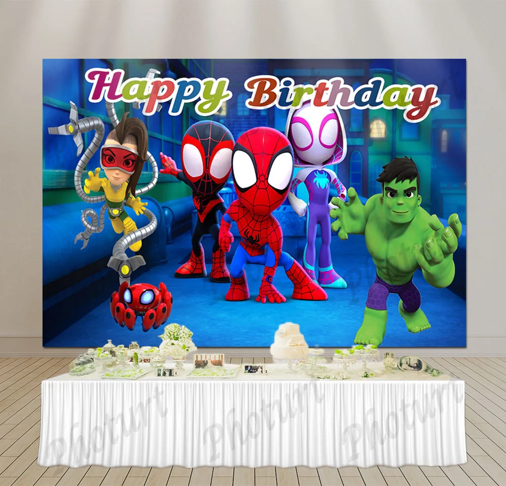 Spidey and Amazing Friends Backdrop Kids Birthday Party Background Spiderman Banner Vinyl Photography Studio Props