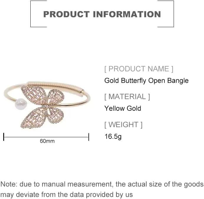 14K Gold Moissanite Butterfly Open Bangle for Women,Adjustable Freshwater Cultured Pearl Charm Bangle Bracelet,Gift for Mom,Girlfriend,Wife