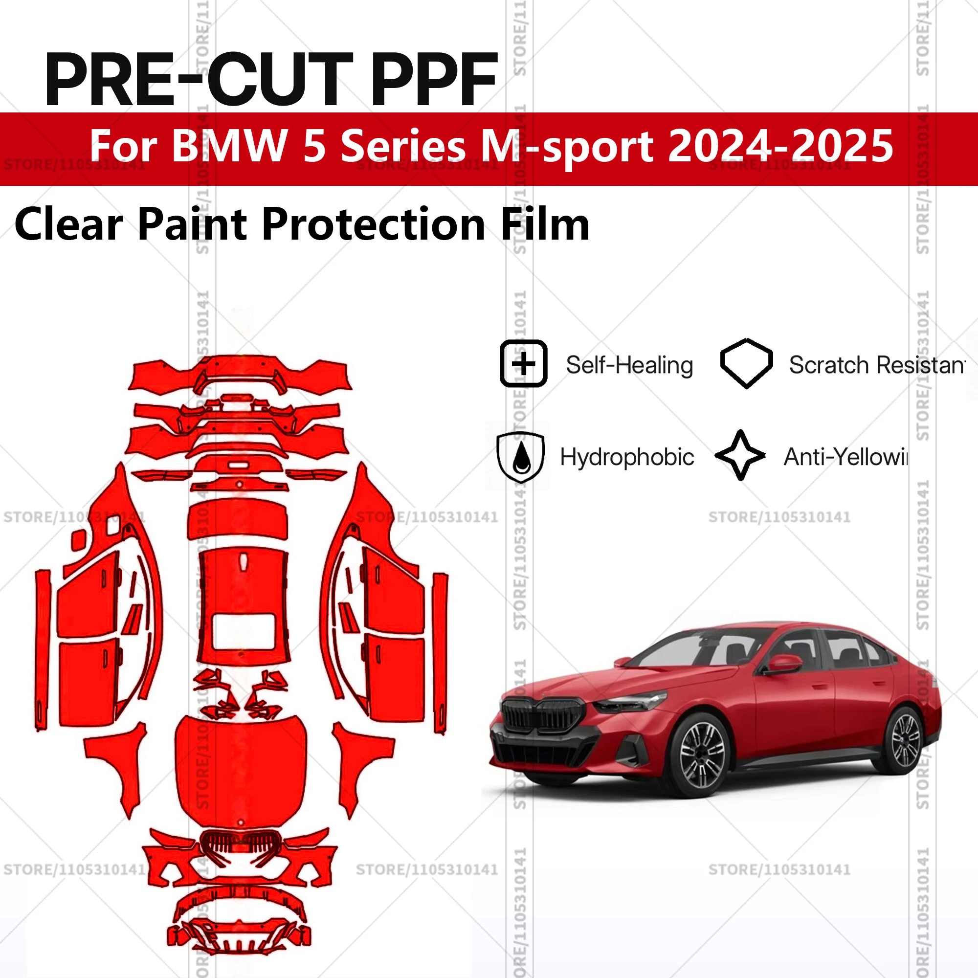 

Предварительно нарезанная прозрачная защитная пленка PPF для автомобиля, полная защита кузова для BMW 5 серии M-sport 2024-2025