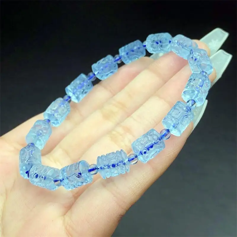 10MM Natural Aquamarine Mosaic Bead Bracelet Fashion Crystal Quartz Gemstone Jewelry Reiki Healing Gift For Women 1pcs