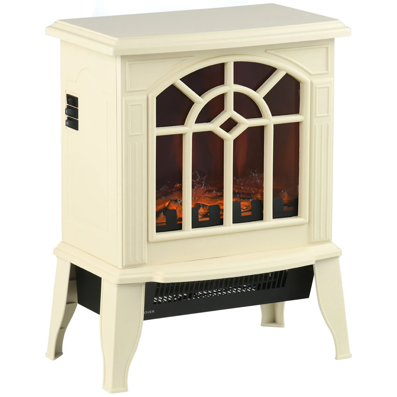 US Modern Portable Electric Fireplace Stove Heater with Realistic Flame, Cream