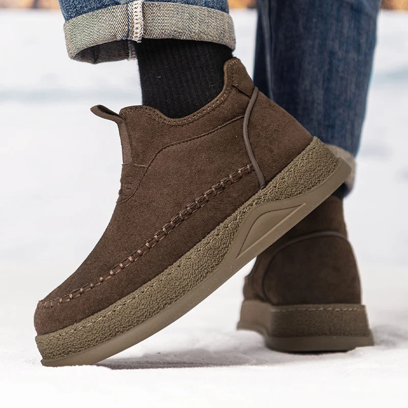 

Зимние кожаные теплые мужские ботинки на меху, мужские зимние ботинки ручной работы, водонепроницаемые мужские ботильоны, нескользящая мужская рабочая обувь с высоким берцем