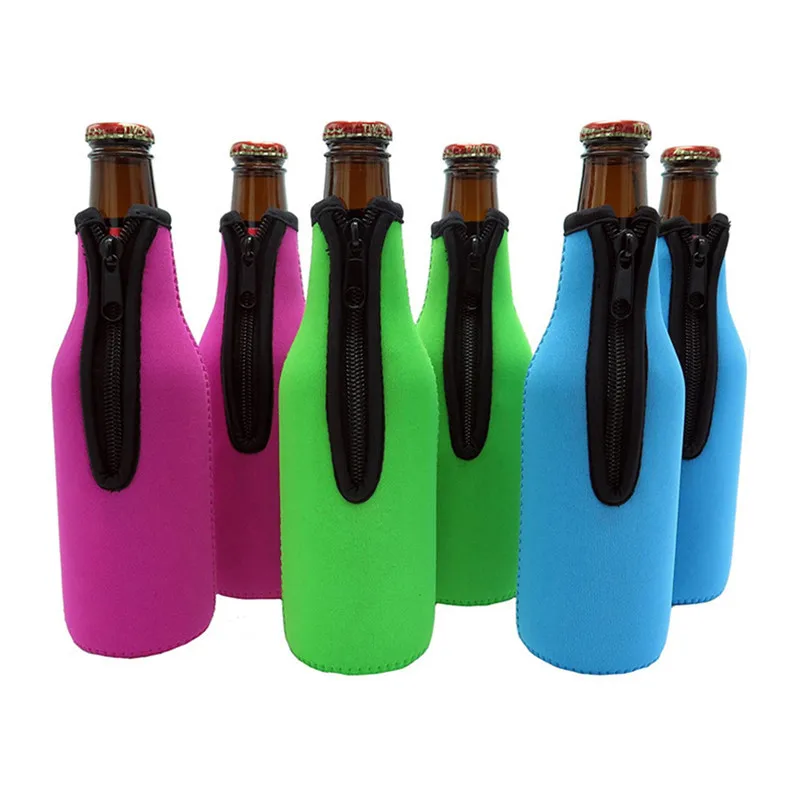 5 Colors 1pc Beer Bottle Coolers Bottle Insulator Sleeve Covers With Ring Zipper 12 Oz 330 Ml Bot Summer Outdoor Water Bottle