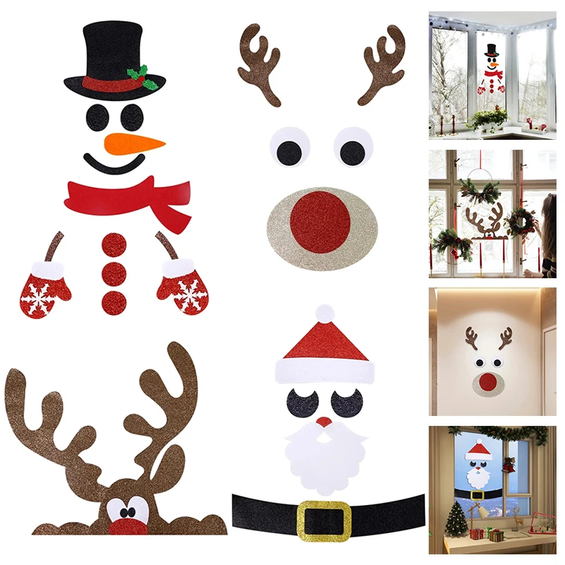 

Christmas Door Window Stickers Felt Cloth Snowman Santa Claus Elk Wall Sticker Christmas Home Decoration Happy New Year 2024