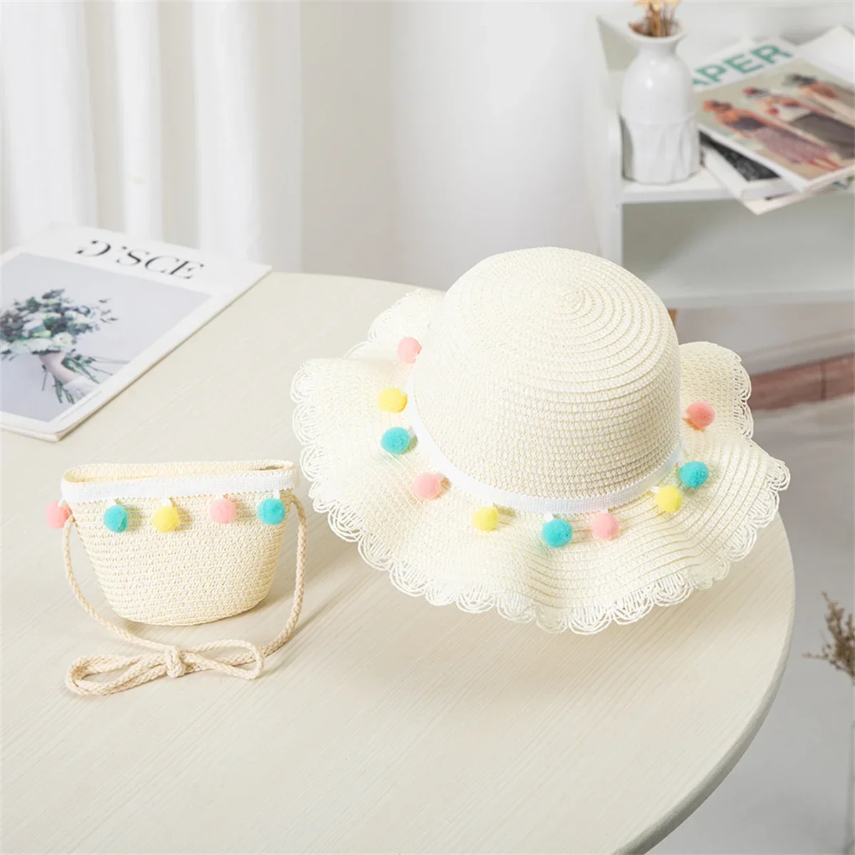 Kids Girls Summer Fashion Children Sunscreen Sun Hat Straw Hat Bag For Girls Cool Hat Girl Cute Breathable BabyAccessories