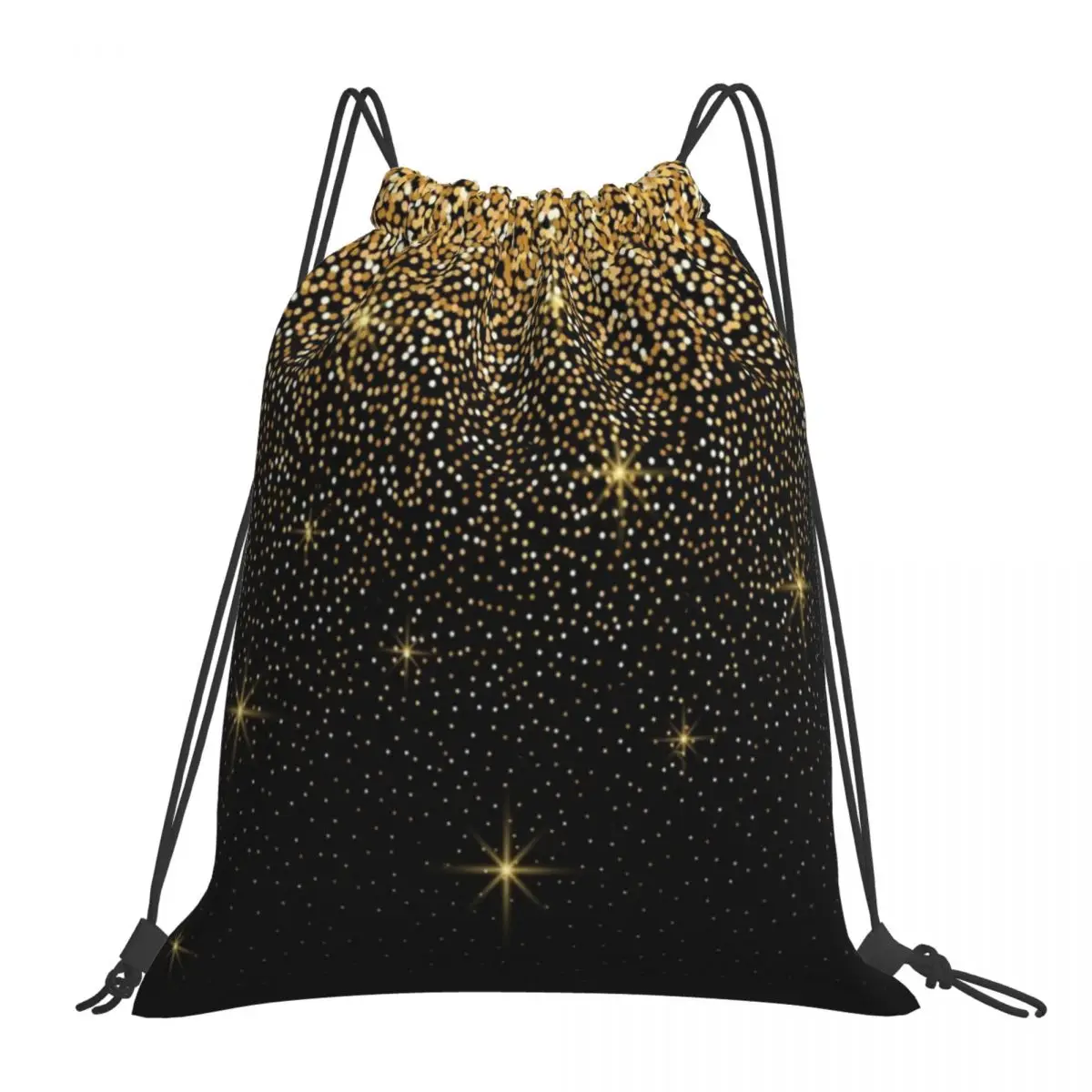 Black And Gold Glitter Backpacks Casual Portable Drawstring Bundle Pocket Sports Bag Book Bags For Travel Students