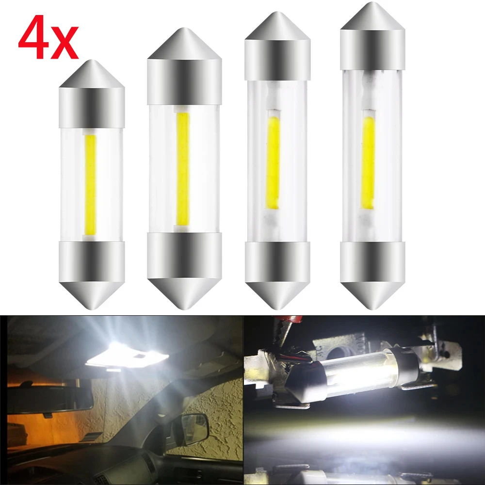 

4X Glass Housing COB Filament C5W C10W Festoon 31 36 39 41MM Door Trunk Led For Car License Plate Light Dome Lamp 6000K Bulb 12V