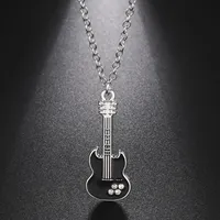 Skyrim Electric Guitar Necklace Music Black Enamel Chain Rock Pop Classic Crystal Zircon Gift Men's and Women's Jewelry