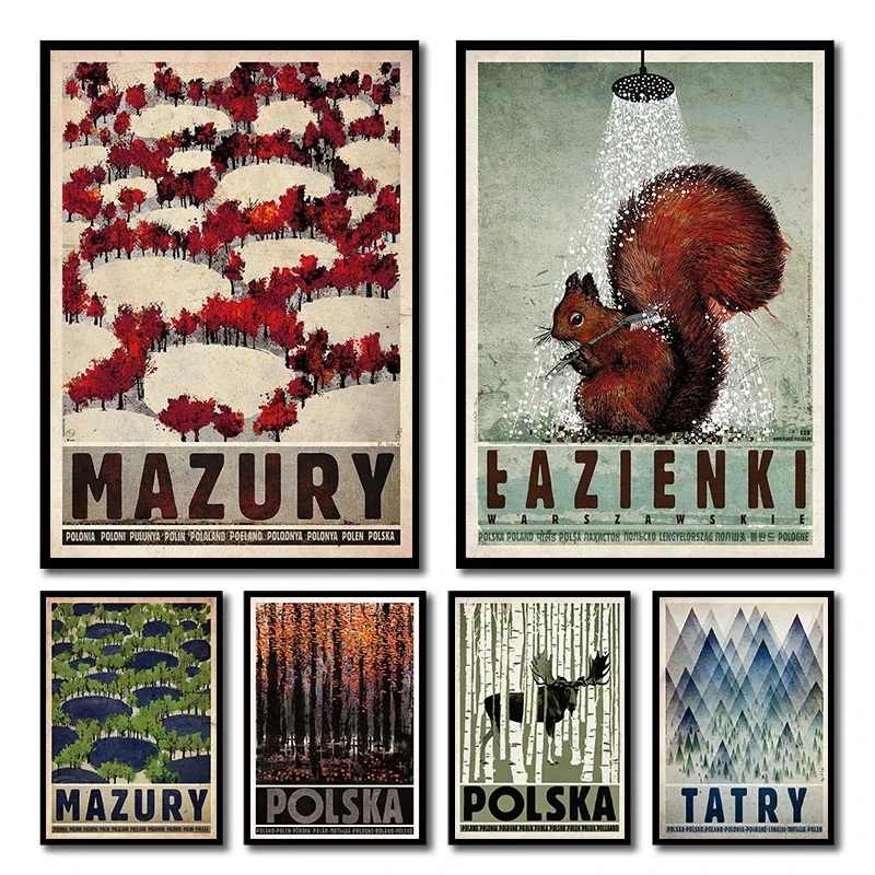 Retro Original Poland Local Pictorial Podhale Kocie Gory Poster and Print Canvas Painting Wall Art Pictures for Room Home Decor