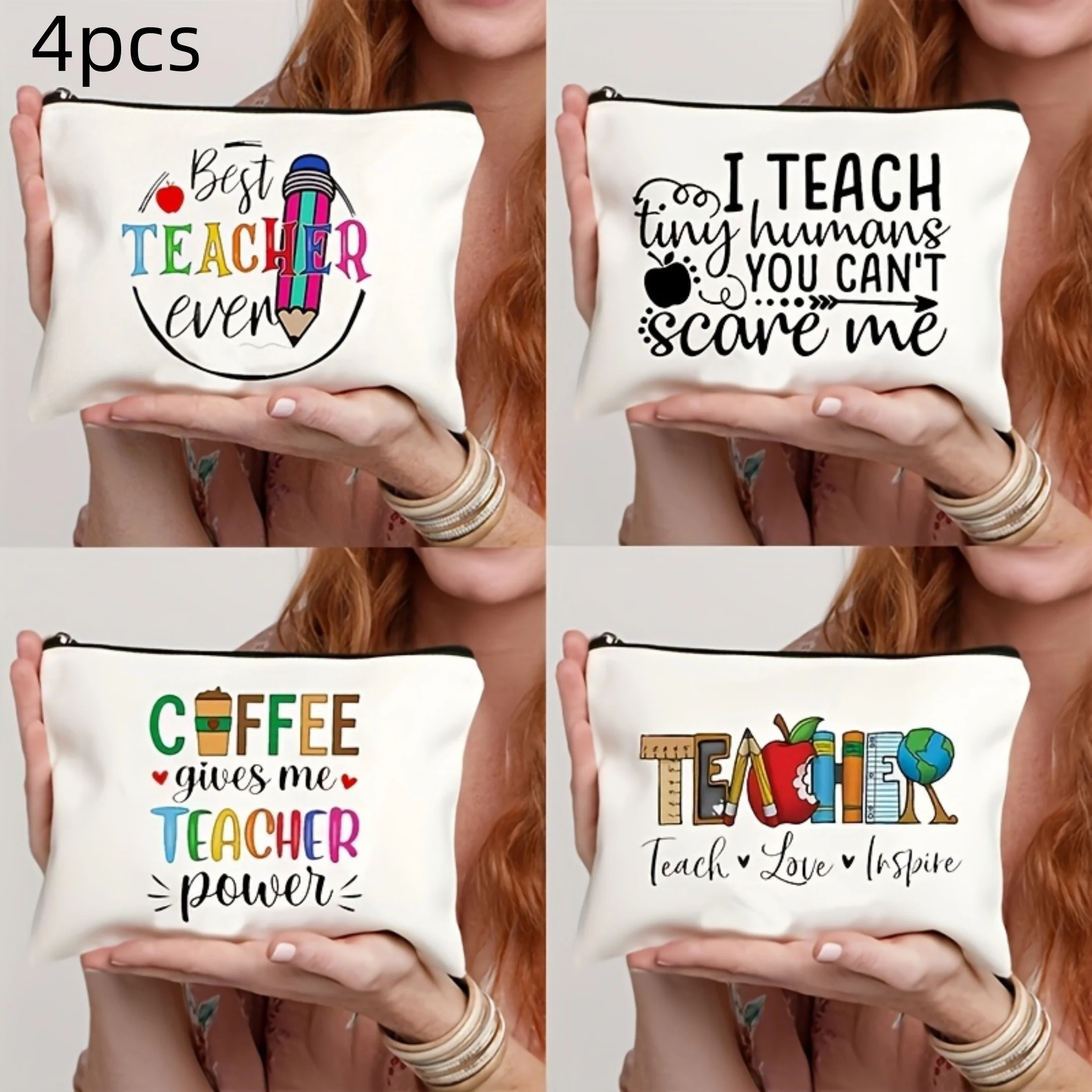 Teacher Series Cosmetic Bag Pen Case Storage Bags Handbag Coin Purse Gift Bag Shopping Bag Cloth Travel Storage Zipper 6