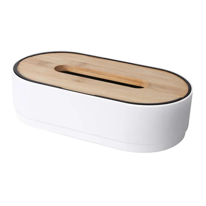 Tissue Box with Bamboo Cover Napkin Holder Home Storage Boxes Dispenser Case Office Organizer for Toilet Bathroom Bedroom