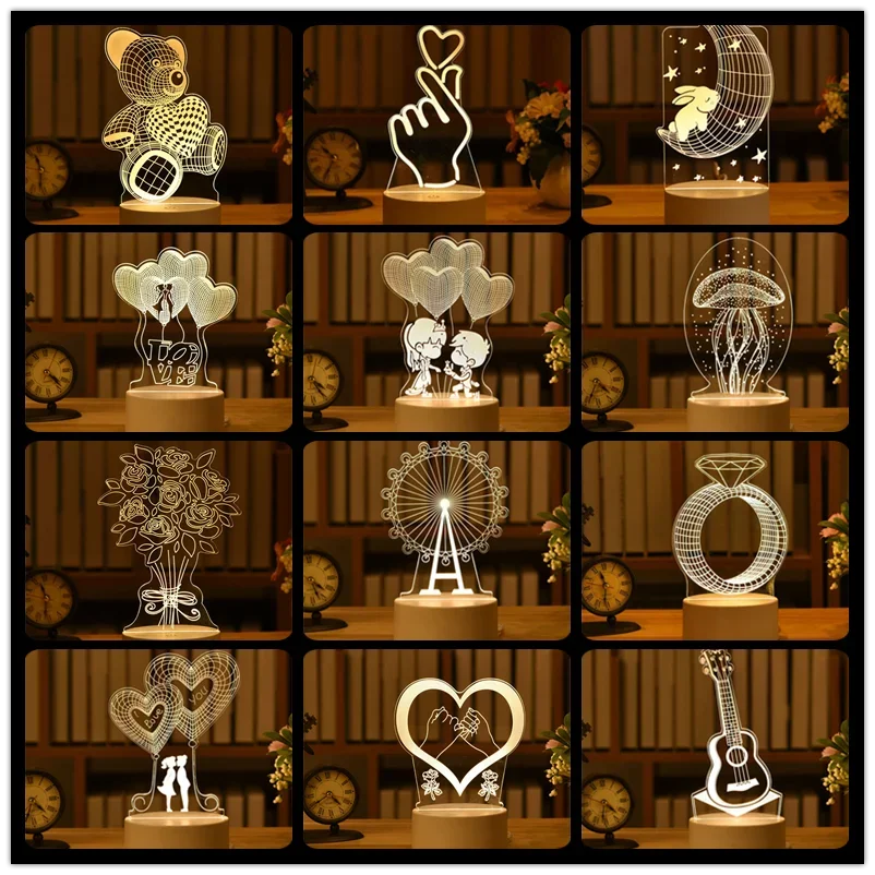 Romantic Love 3D Acrylic Neon Sign Led Lamp for Home Children's Night Lights Table Lamp Birthday Valentine's Day Bedside Lamp