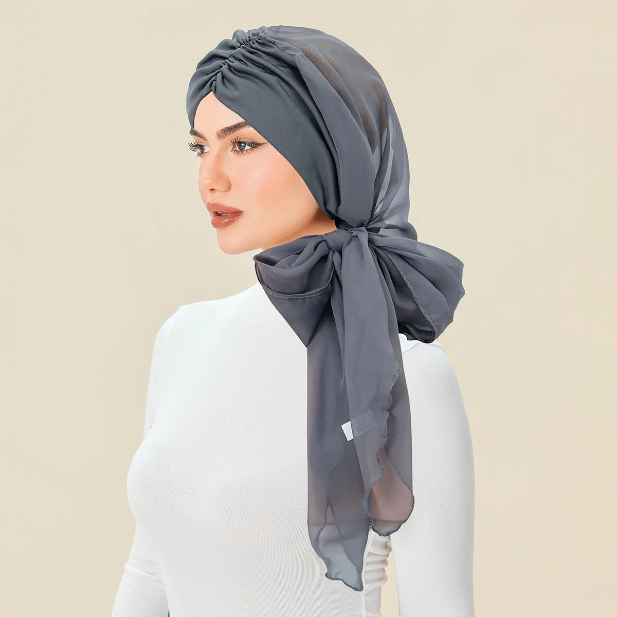 

Women Muslim Hijab Forehead Pleated Long Tail Headscarf Chemo Cap Turban Bonnet Elastic Head Wrap Hair Loss Bandanas Headband