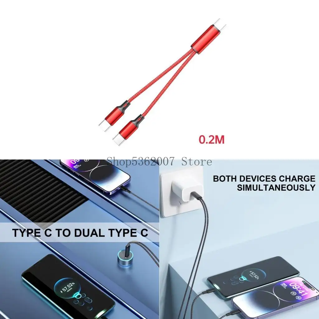 USB C Fast Charging Cable USB C to 2 USB C Male Charging Adapter Splitter Cable for Fast Data Sync 40JB