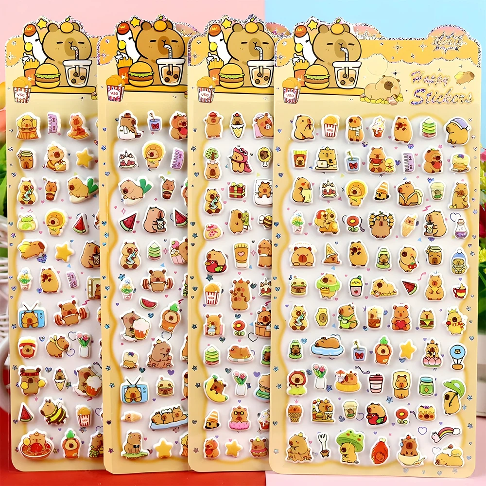 4pcs Capybara 3D Puffy Stickers Cartoon Animal Bubble Decal Decorative Notebook Phone Cute Waterproof Sticker Party DIY Toy Gfit