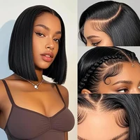 13x4 Bob corto recto 6x6 peluca con malla frontal transparente 180% densidad 100% cabello humano pelucas prearrancadas para mujeres negras 12 16 pulgadas
