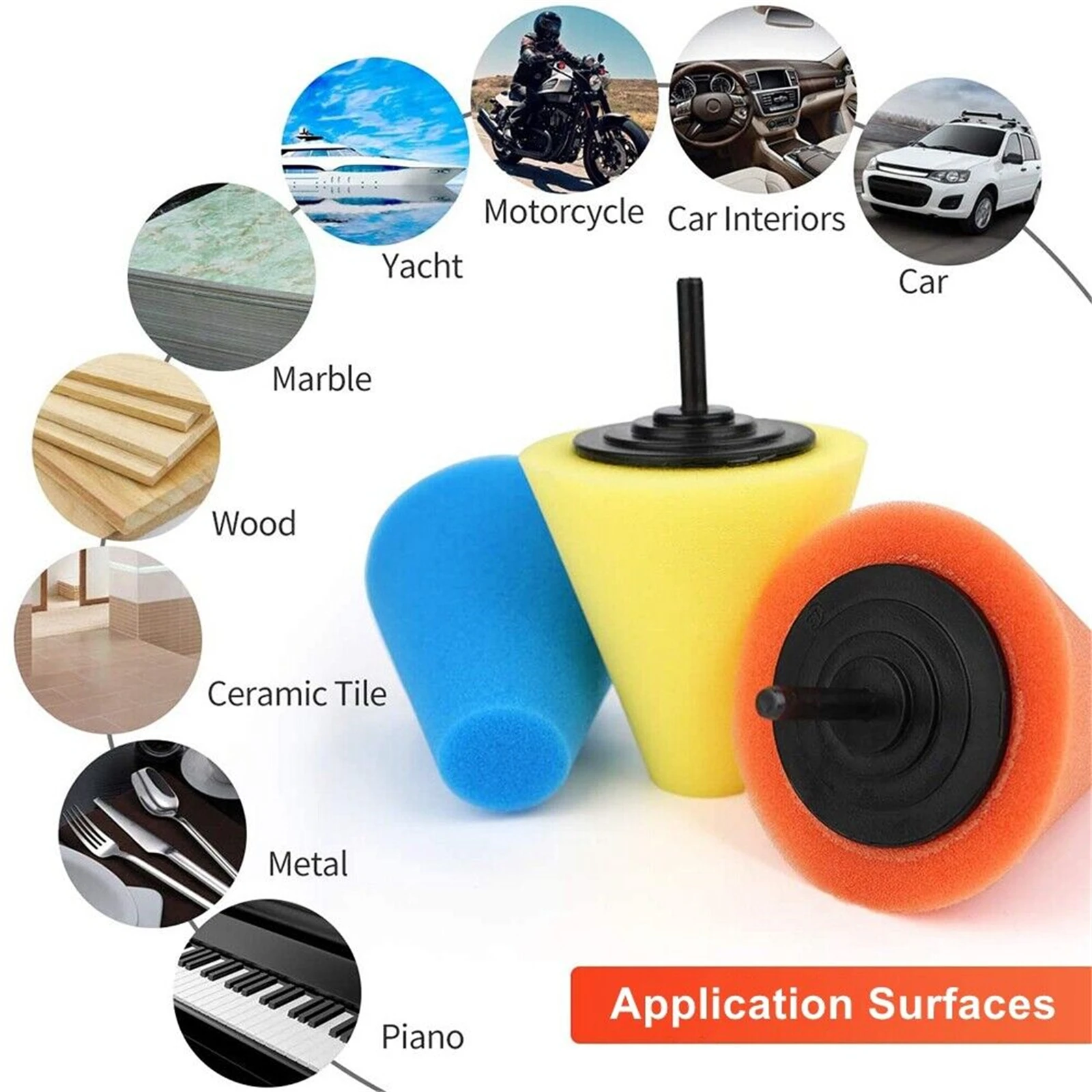 Car Polishing Pads Kit, Cone, Forma De Bola, Resistente Ao Desgaste, Hub De Carro, Enceramento, Polimento Pads, Agente De Polimento, 5Pcs