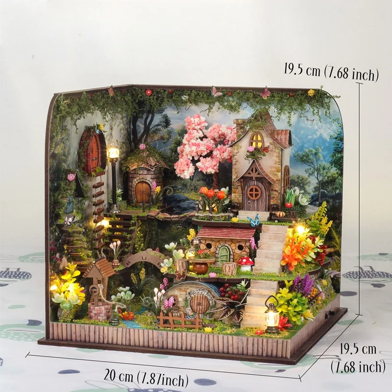 ديوراما غابة غامضة غامضة، منزل خرافة خشبي ثلاثي الأبعاد يمكنك صنعه بنفسك، هدية عيد الميلاد لديكور سطح المكتب المسحور #6