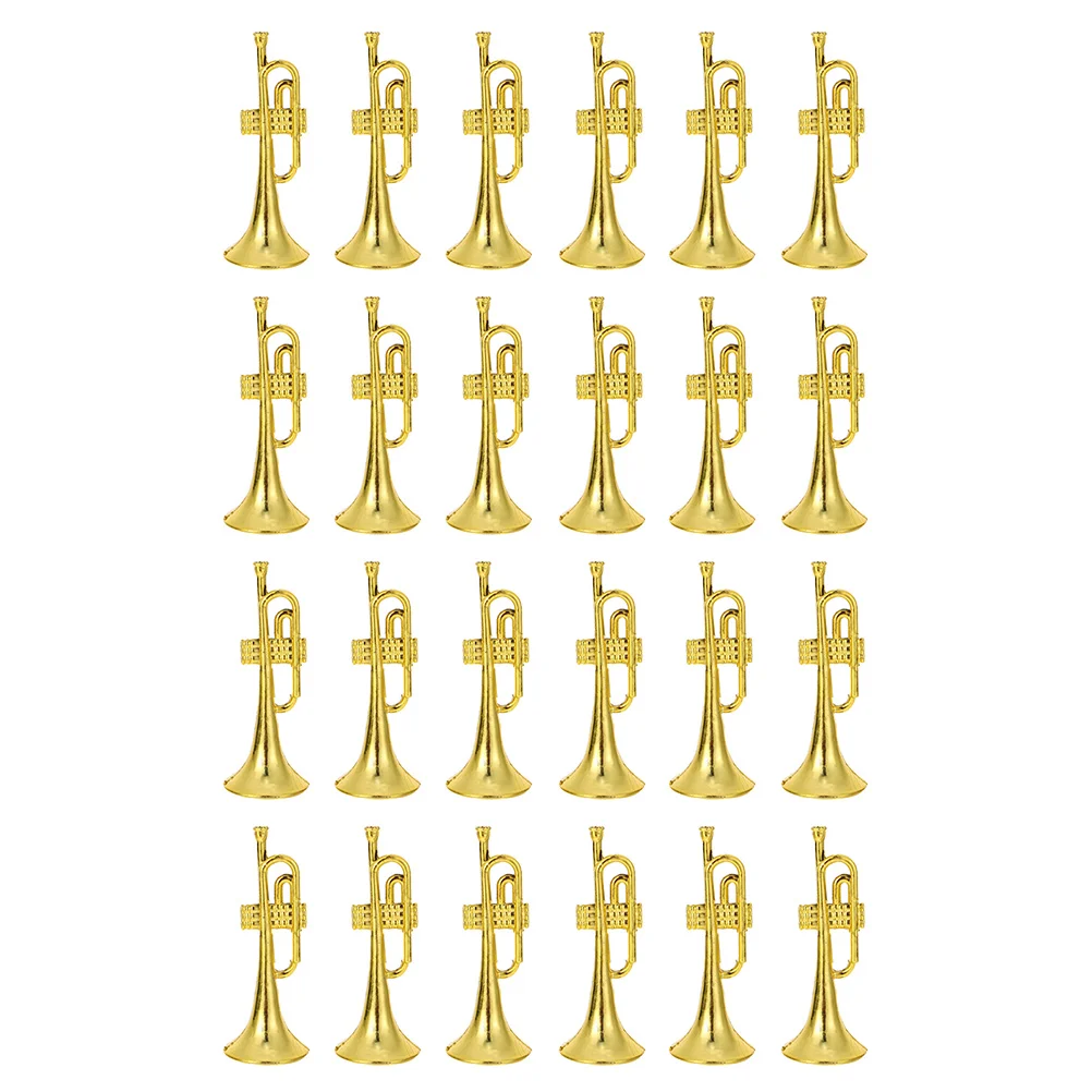 

24 Pcs Accessories Musical Instrument Model Trumpet Child Gold Decor Ornaments Plastic Mini