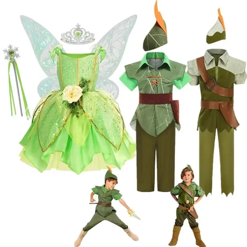 

Fancy Girl Flower Fairy Tinker Bell Dress boys Halloween Peter Pan Elf Cosplay costumes Masquerade Party TinkerBell Ball Gowns