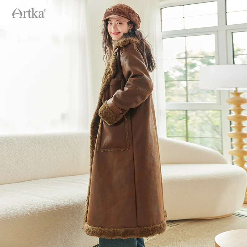 ARTKA 2023 Winter New Women Overcoats Fashion Thicken Chamois Coats Loose Long Warm Teddy Plush Outerwear Female FA92232Q