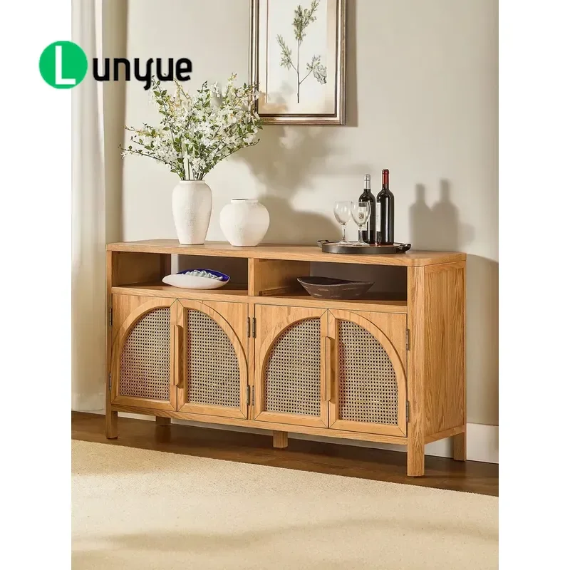 American Rural French Retro Rattan Solid Wood Dining Side Cabinet Wall Mounted Locker for Entrance Living Room Free