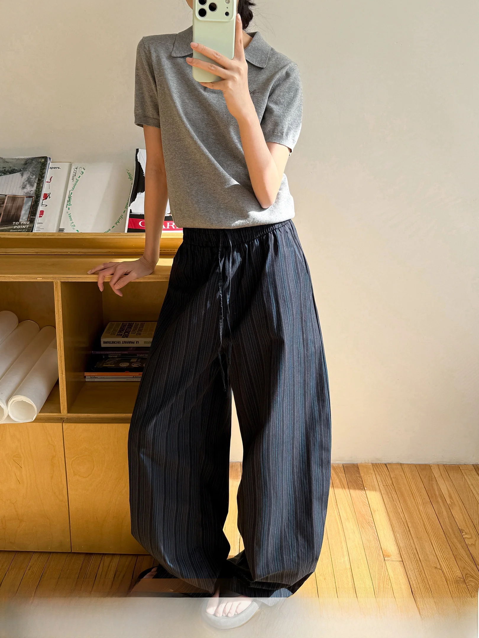 

Женские повседневные брюки VS с полосатой текстурой, длинные, весна-лето, новые, свободные, для отдыха, с высокой талией, хлопковые, широкие штанины