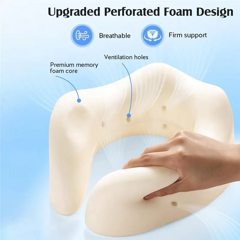 AT43-Head Support System Travel Pillow With 3D Sleep Mask For Airplane For Long Flights, 360° Ergonomic Sleeper Hold