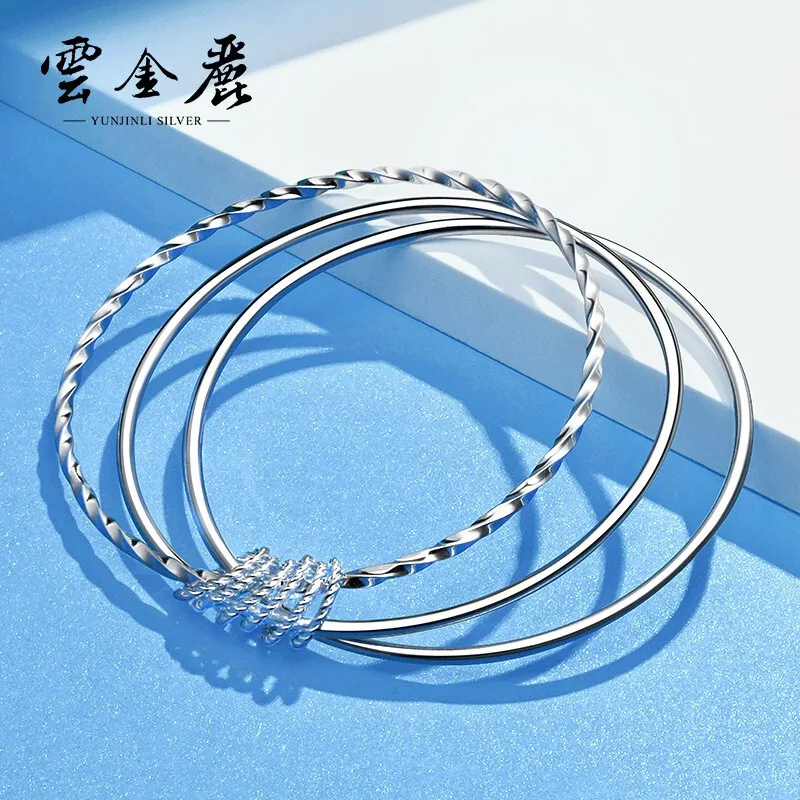 Yunjinli Sansheng Sanshi Silver Bracelet for Women 999 Pure Silver Multi-Ring Fine Circle Solid Silver Bracelet Korean Fashion S