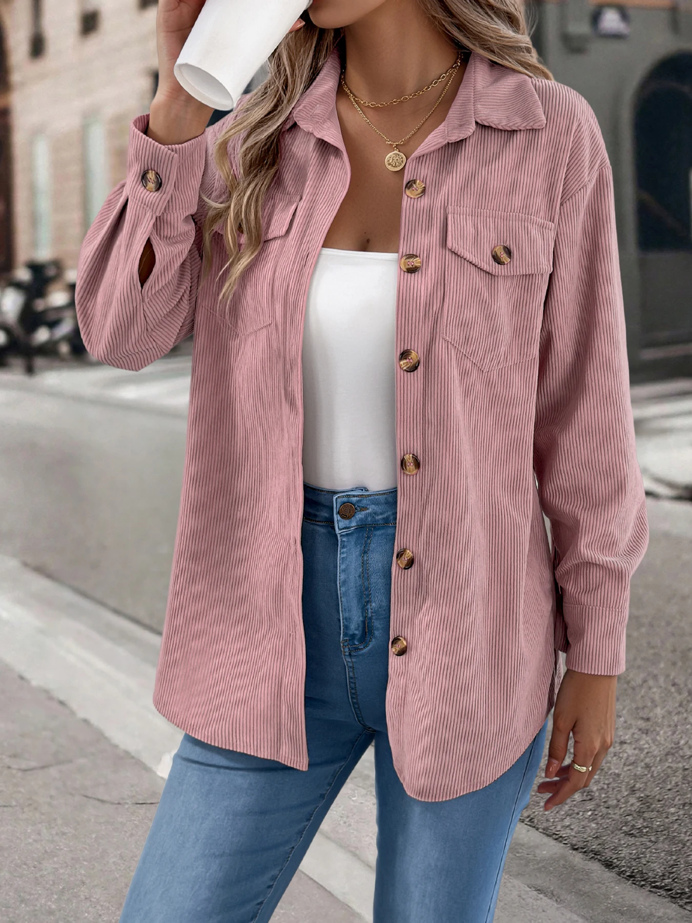 Outono e inverno casual único breasted bolso cor sólida manga comprida casacos femininos de veludo