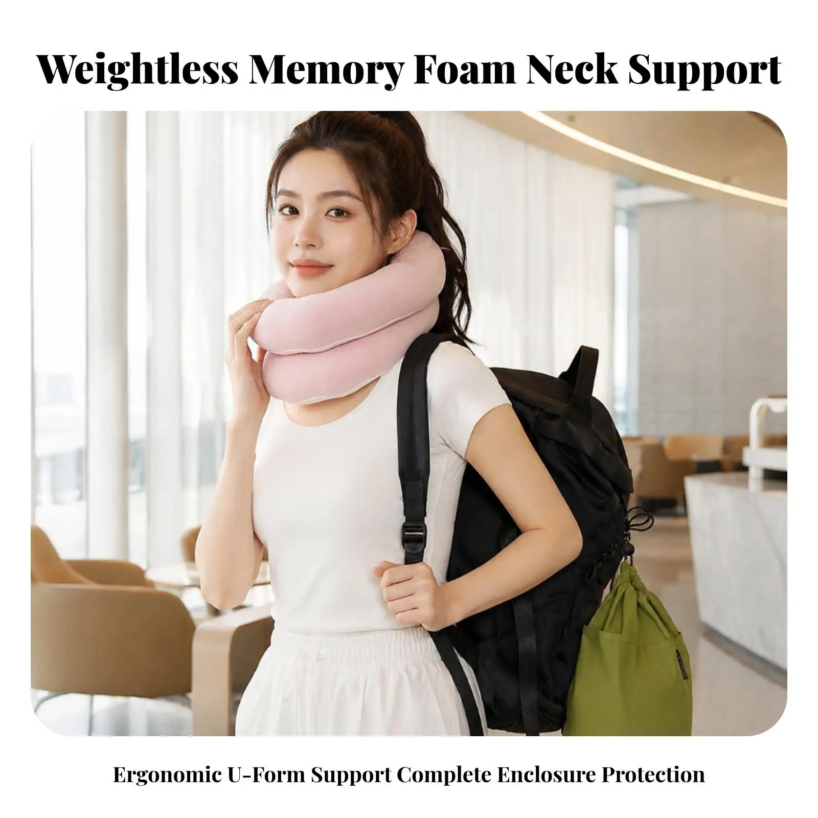 Compact Travel Neck Cushion for Flight with Ergonomic Curve Design Adjustable Angle Support for Reclining Reading