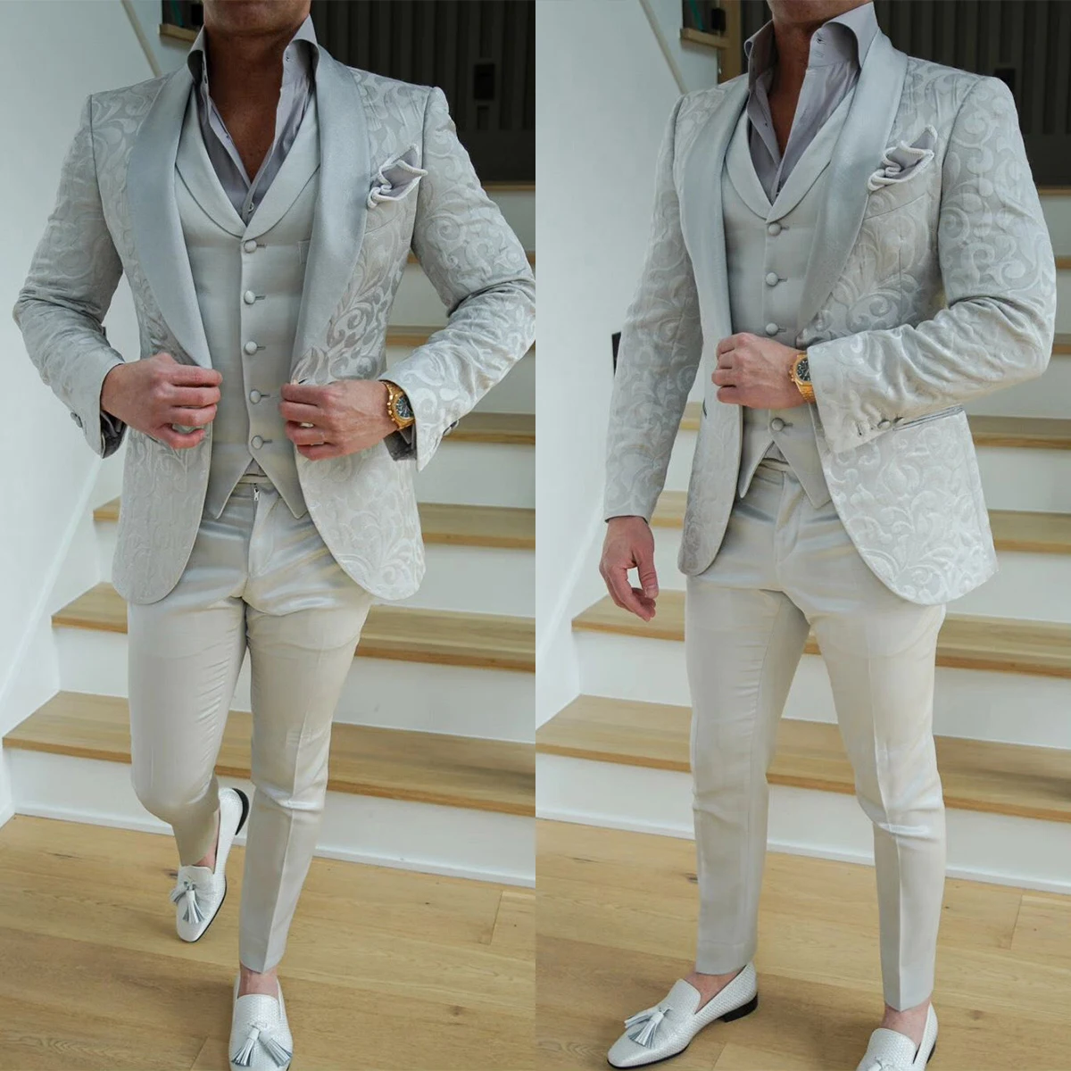 Elegant Wedding Suits For Men Shawl Lapel Groom Wear Slim Fit Prinstriped Tuxedos Evening Party Only Jacket Custom Made