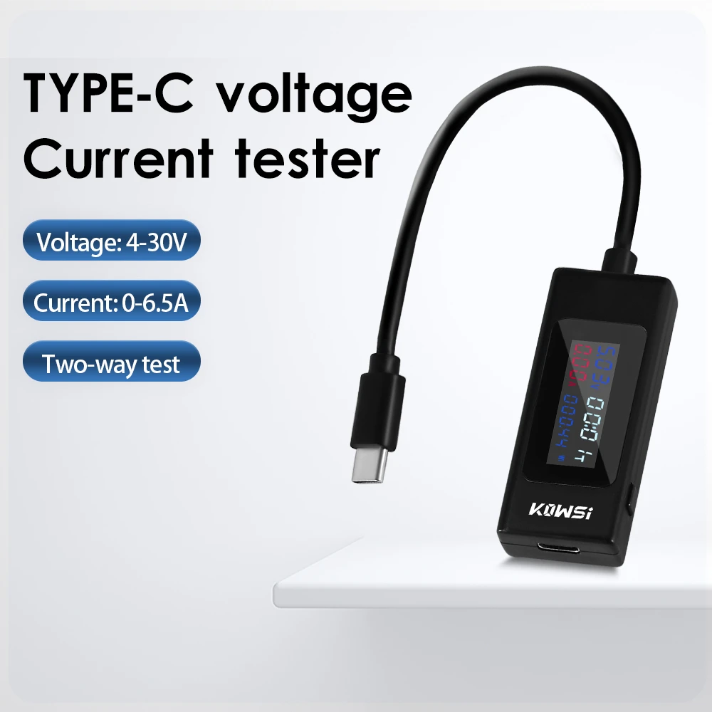 LCD Digital Type-C USB voltmetro amperometro 4-30V 6.5A Tester rilevatore di carica della tensione di corrente supporto per Test bidirezionale