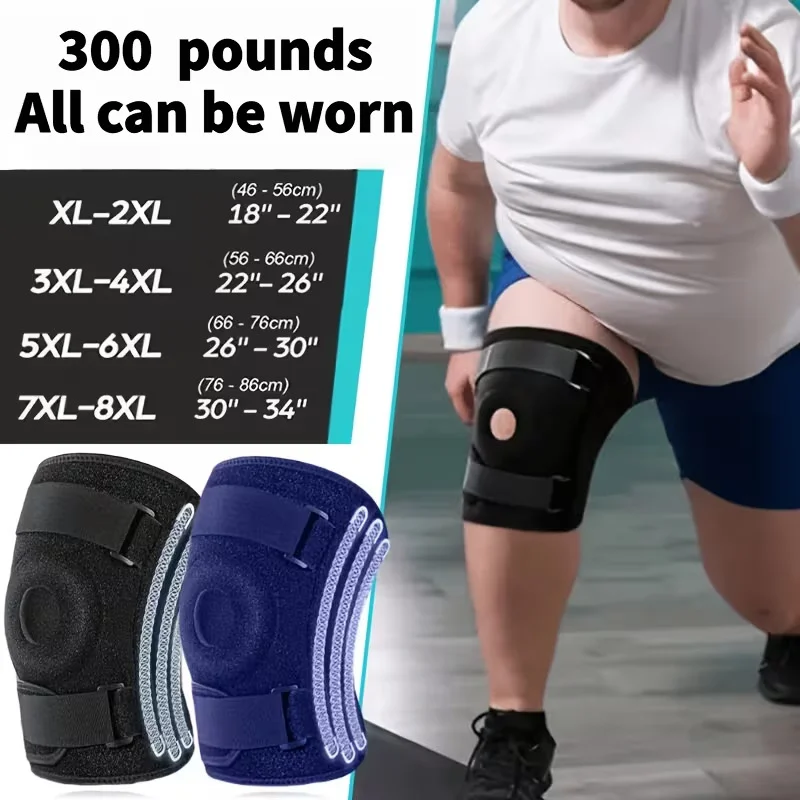 Plus Size Sports Knee Brace with 6 Spring Support Strap Pressurization Open Design for Mountaineering Sports