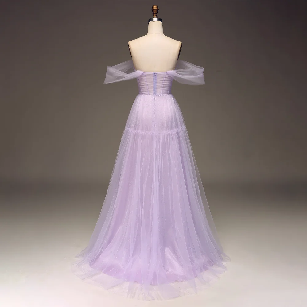 MANRUIXIN A-lijn uit de schouder sprankelende galajurk op maat lichtpaars zijsplit vestidos de noche luxe avondjurken