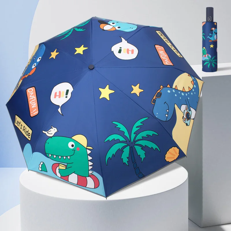 Parasol przeciwsłoneczny UV, składany parasol Cute Dinosaur, odporny na promieniowanie ultrafioletowe, automatyczny parasol zapobiegający odbiciu, odblaskowy pasek
