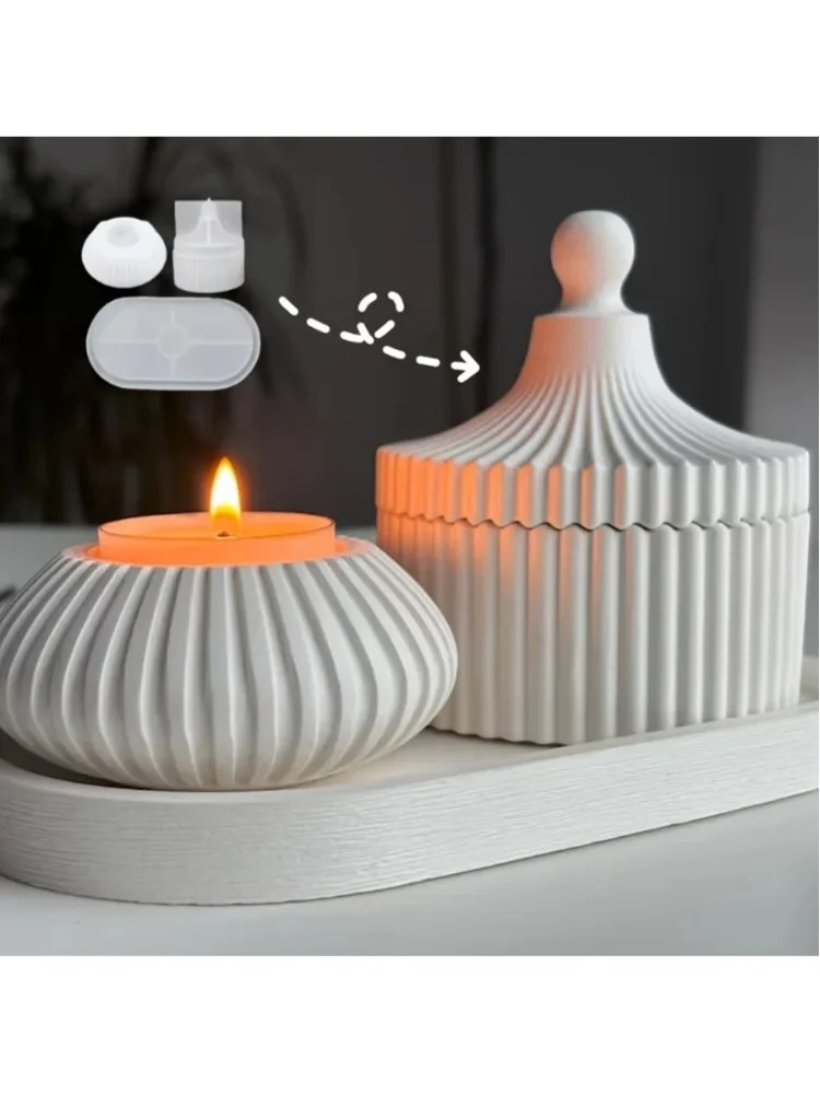 Harz-Silikonform 4-teiliges Harzformen-Set |   Gestreifte Aufbewahrungsbox, Kugelförmiger Kerzenhalter, Elliptisches Tablett-Set |   Silikonform für Heimdekoration, Tisch-Dekoration, Gips,